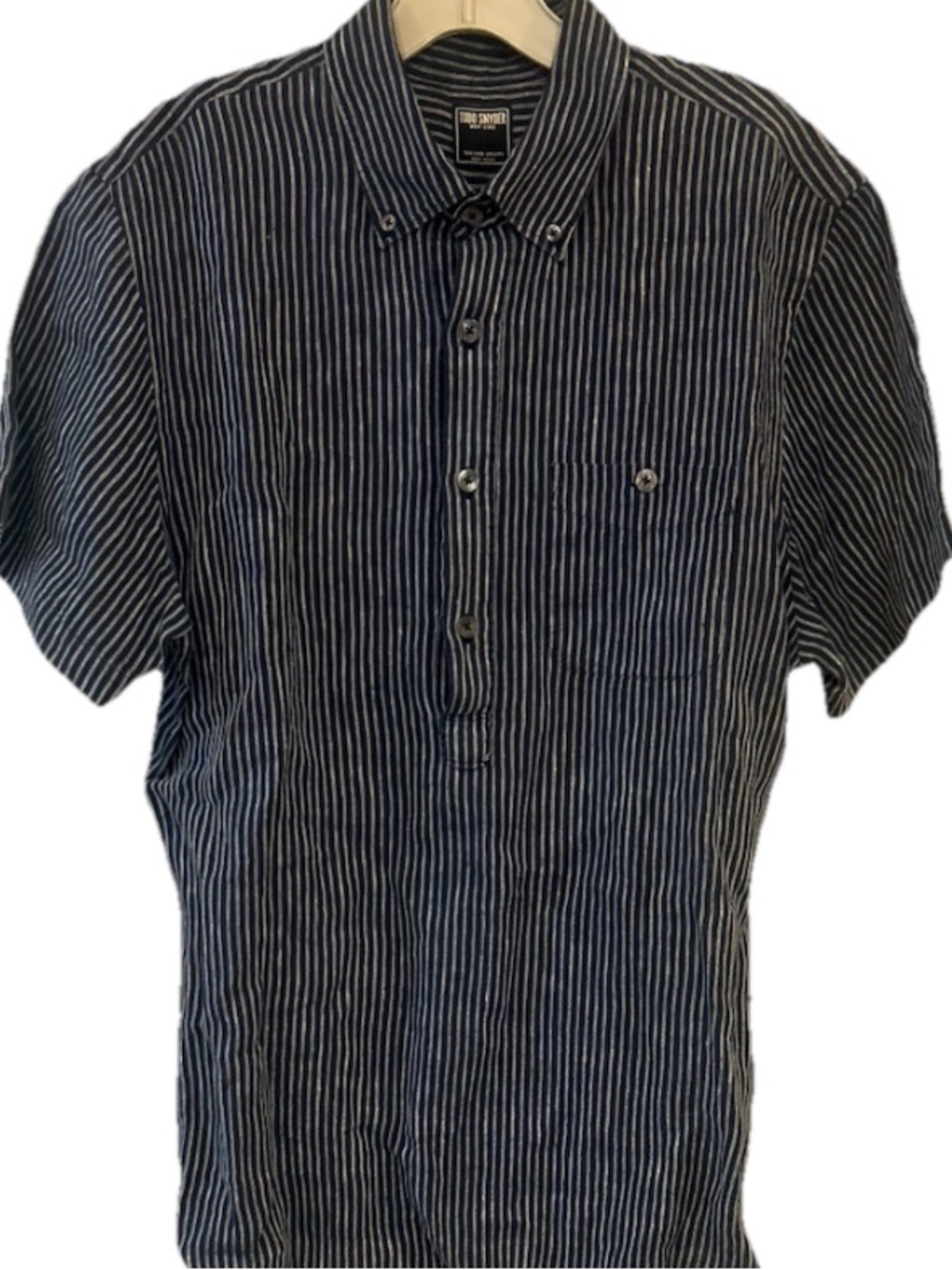 Todd Snyder Striped Linen Short Sleeve Button Down Shirt Navy/Light Blue Men’s